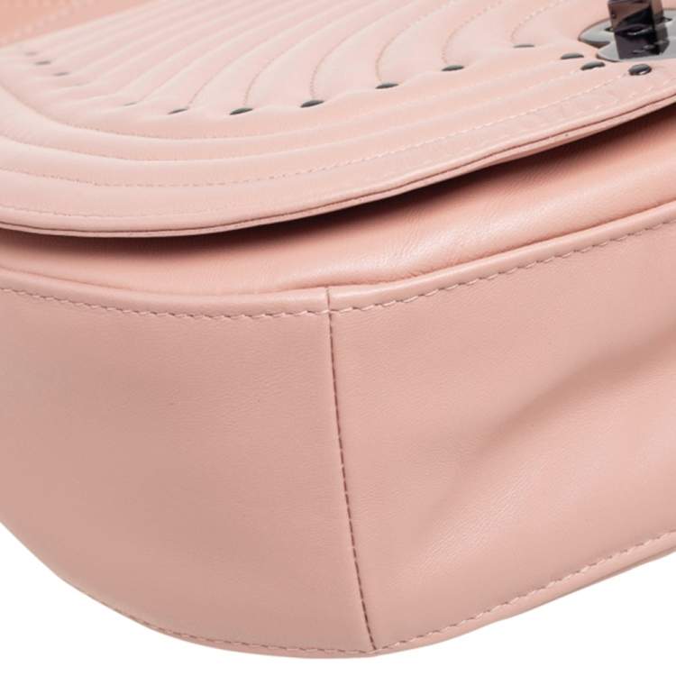 Pre Owned Longchamp Pink Leather Studded Cavalcade Flap Crossbody Bag