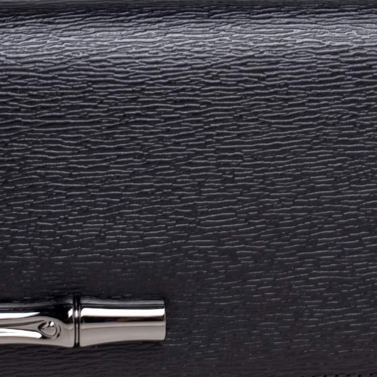 Pre Owned Longchamp Black Textured Leather Flap Continental Wallet 