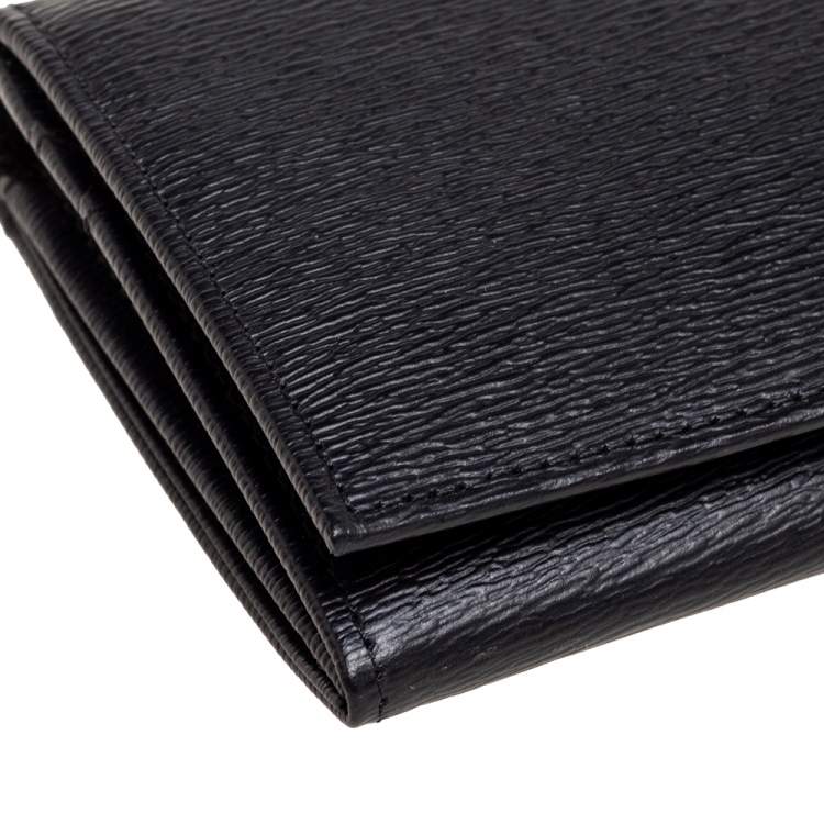 Pre Owned Longchamp Black Textured Leather Flap Continental Wallet 