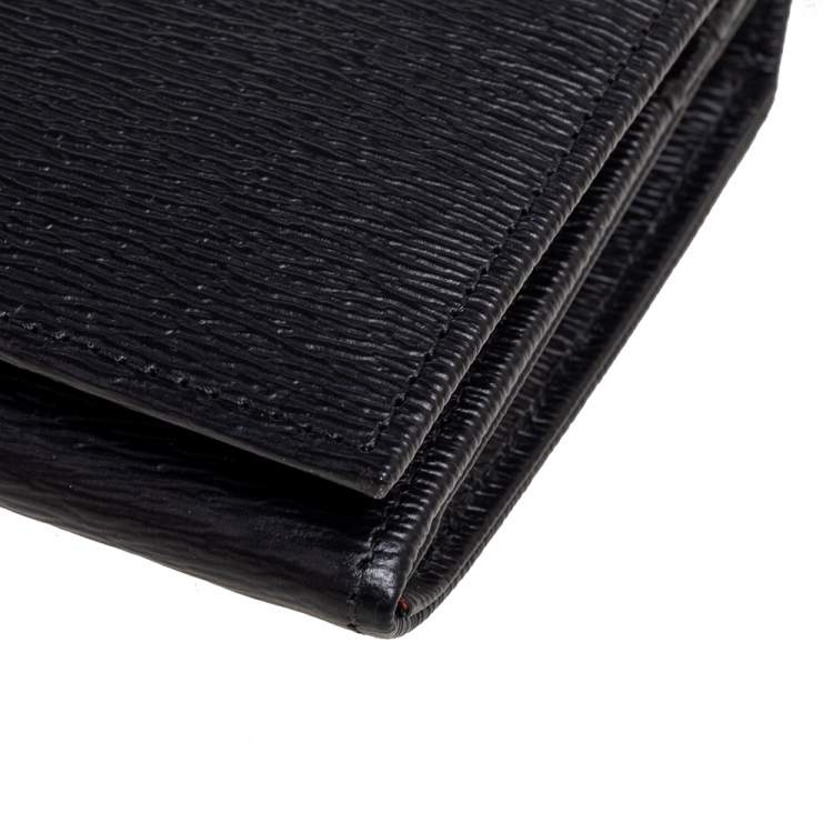 Pre Owned Longchamp Black Textured Leather Flap Continental Wallet 