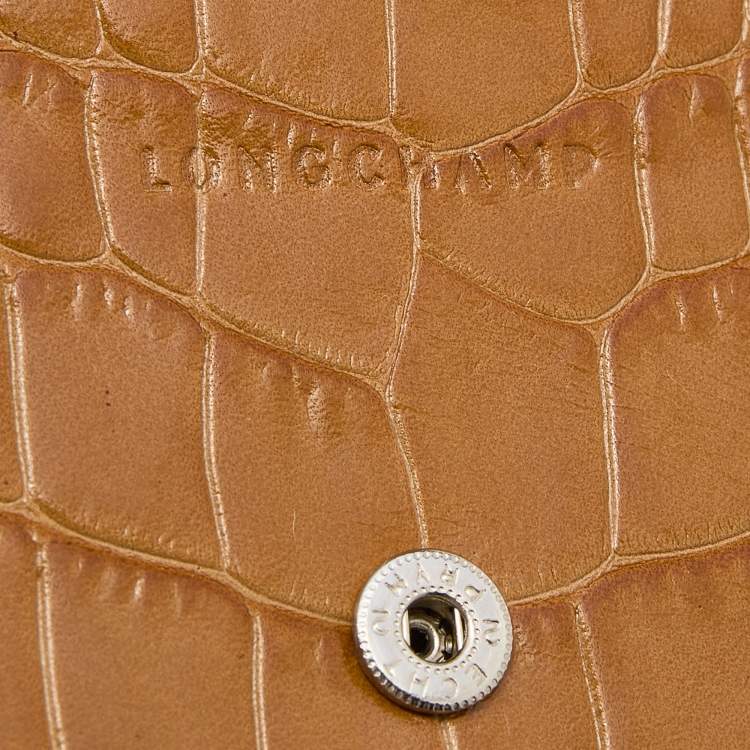 Pre Owned Longchamp Brown Croc Embossed Leather Roseau Continental Wallet 
