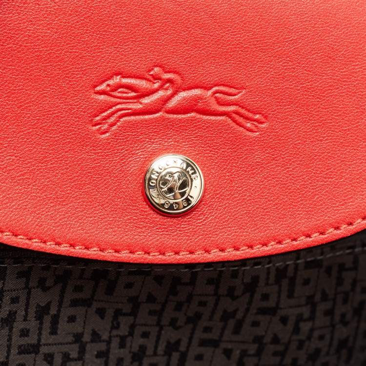 Pre Owned Longchamp Red Leather Le Pliage Tote