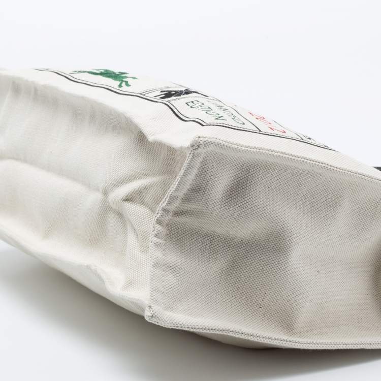 Pre Owned Longchamp White Leather And Canvas Tote