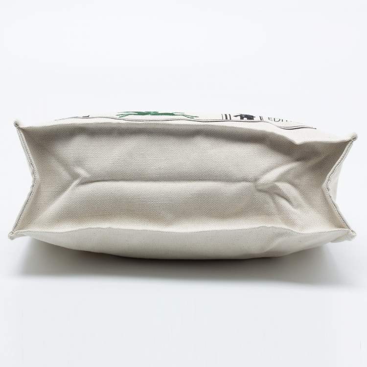 Pre Owned Longchamp White Leather And Canvas Tote