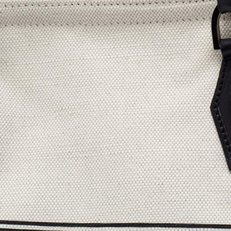 Pre Owned Longchamp White Leather And Canvas Tote