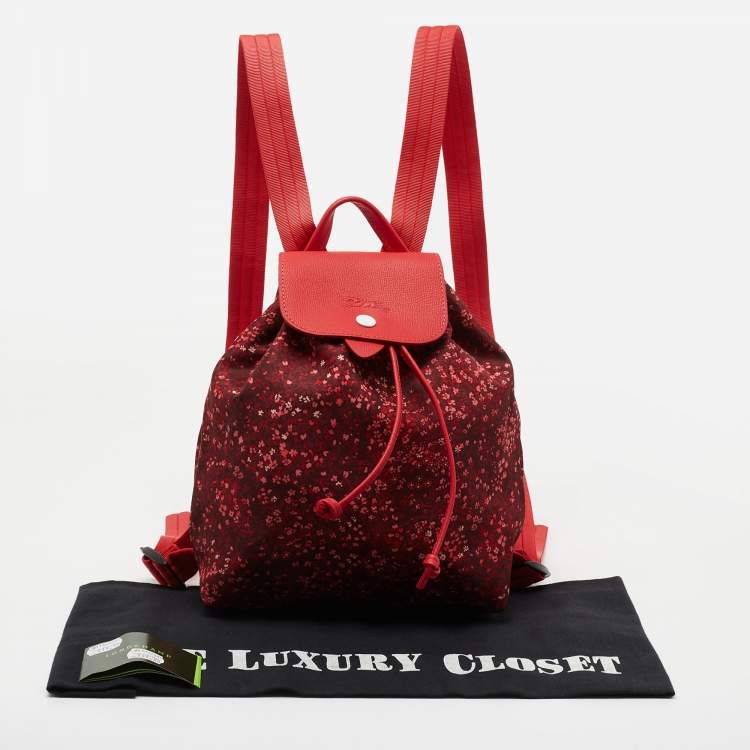 Pre Owned Longchamp Red Canvas Le Pliage Backpack