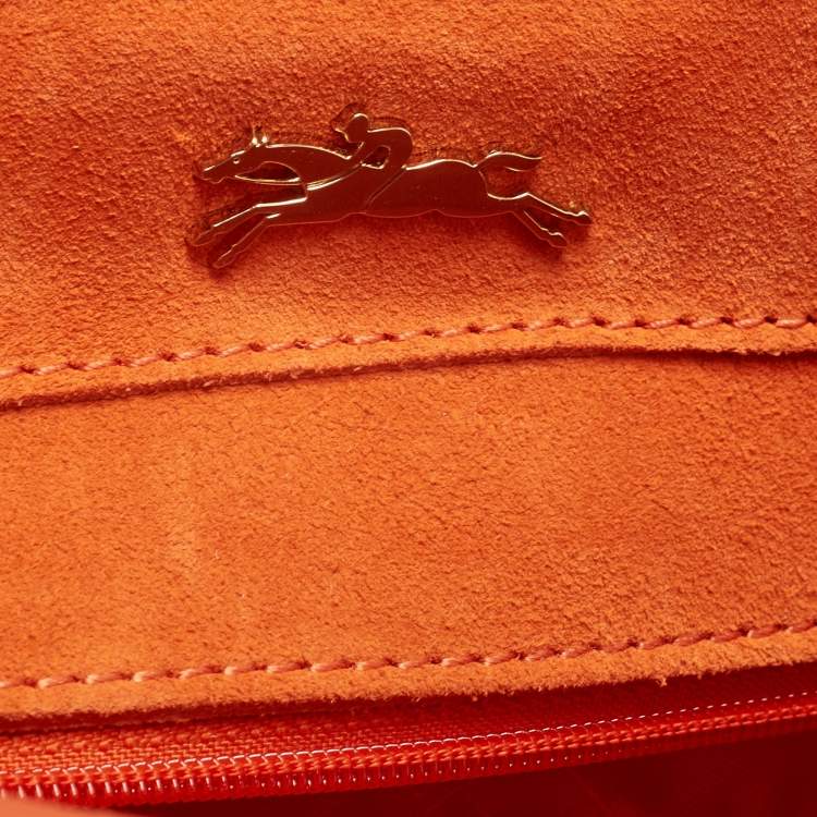 Pre Owned Longchamp Orange Leather and Suede Small Penelope Fantasie Tote