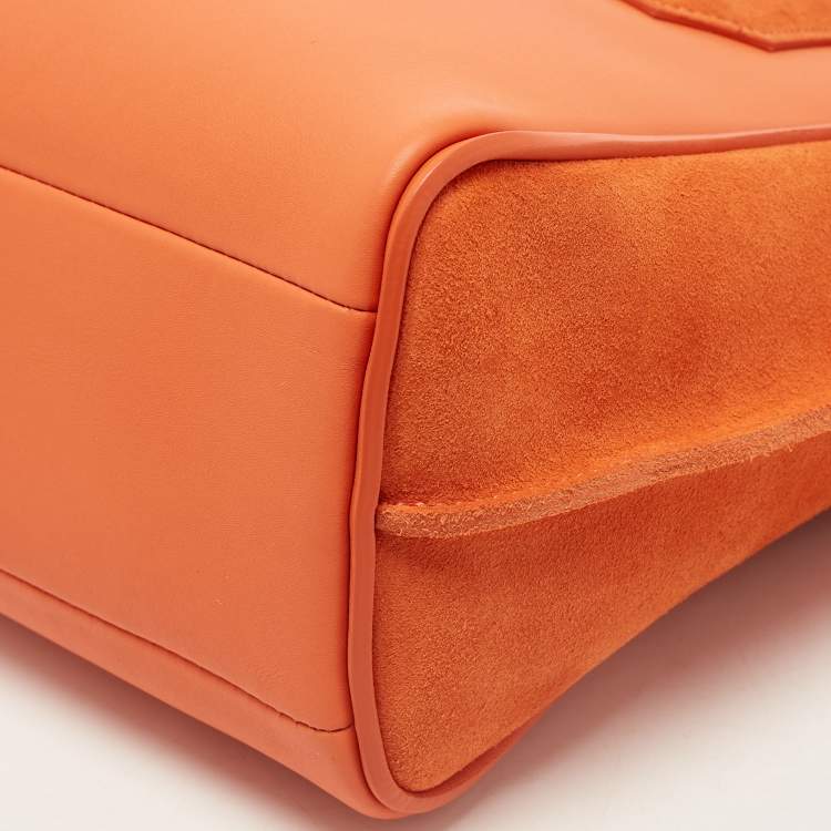 Pre Owned Longchamp Orange Leather and Suede Small Penelope Fantasie Tote