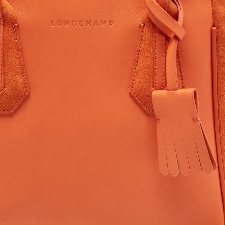 Pre Owned Longchamp Orange Leather and Suede Small Penelope Fantasie Tote