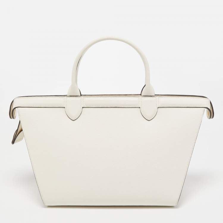 Pre Owned Longchamp Off White Leather Le Pliage Heritage Tote
