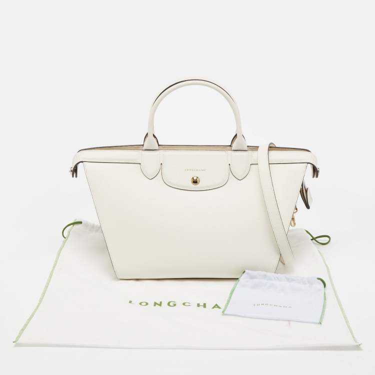 Pre Owned Longchamp Off White Leather Le Pliage Heritage Tote