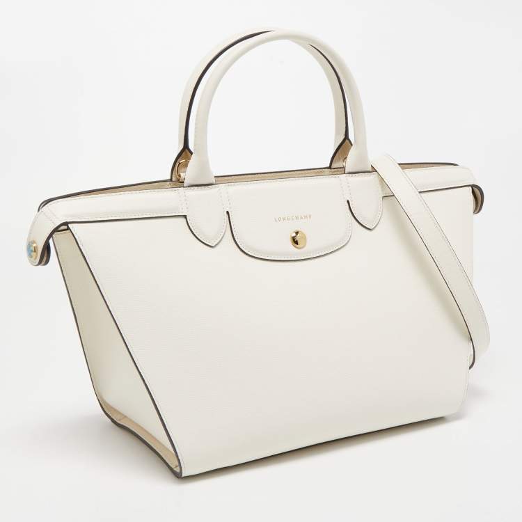 Pre Owned Longchamp Off White Leather Le Pliage Heritage Tote