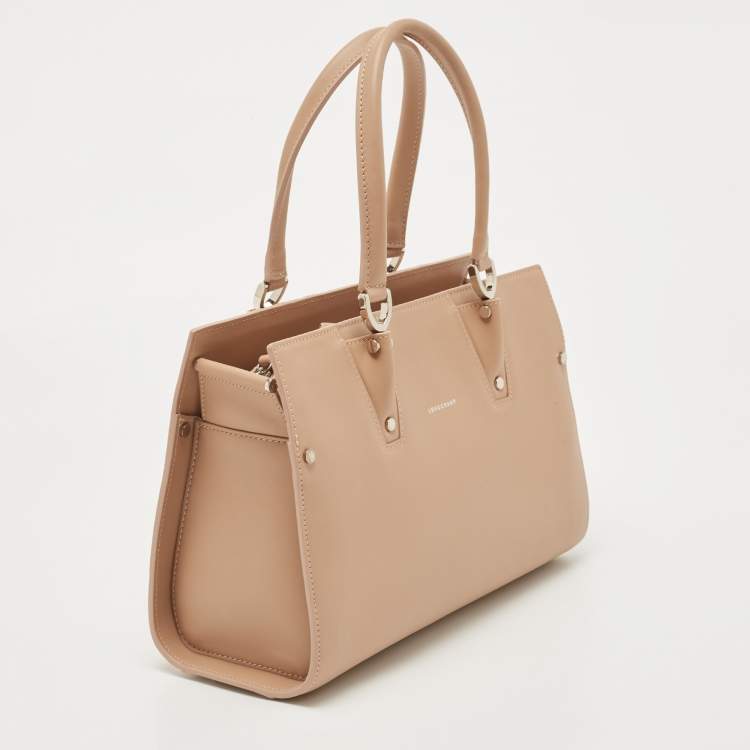 Pre Owned Longchamp Beige Leather Small Paris Premier Tote