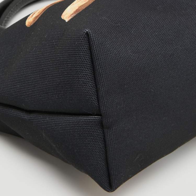 Pre Owned Longchamp x Toiletpaper Black Canvas and Leather XS Le Pliage Tote