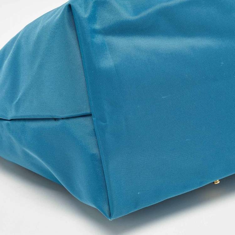 مملوكة مسبقًا Longchamp Brown/Teal Blue Nylon and Leather Small Short Le Pliage Tote