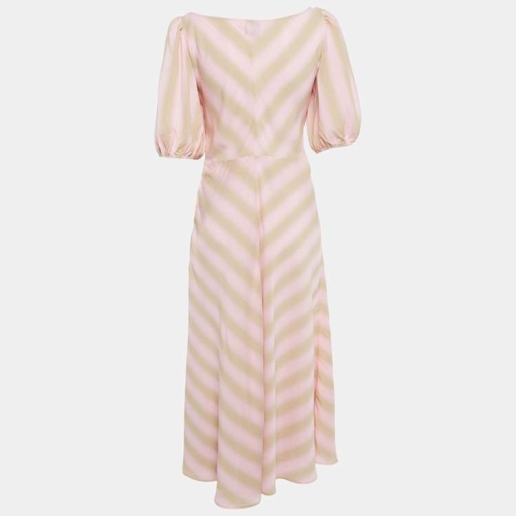Pre Owned Longchamp Pink/Beige Crepe Knot Detail Cut-Out Midi Dress M