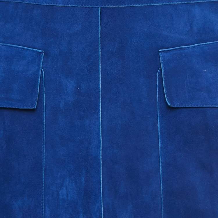 Pre Owned Longchamp Blue Suede Lace-Up Mini Dress S
