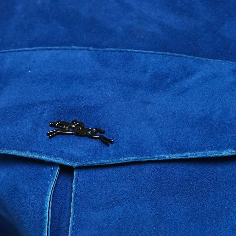 Pre Owned Longchamp Blue Suede Lace-Up Mini Dress S