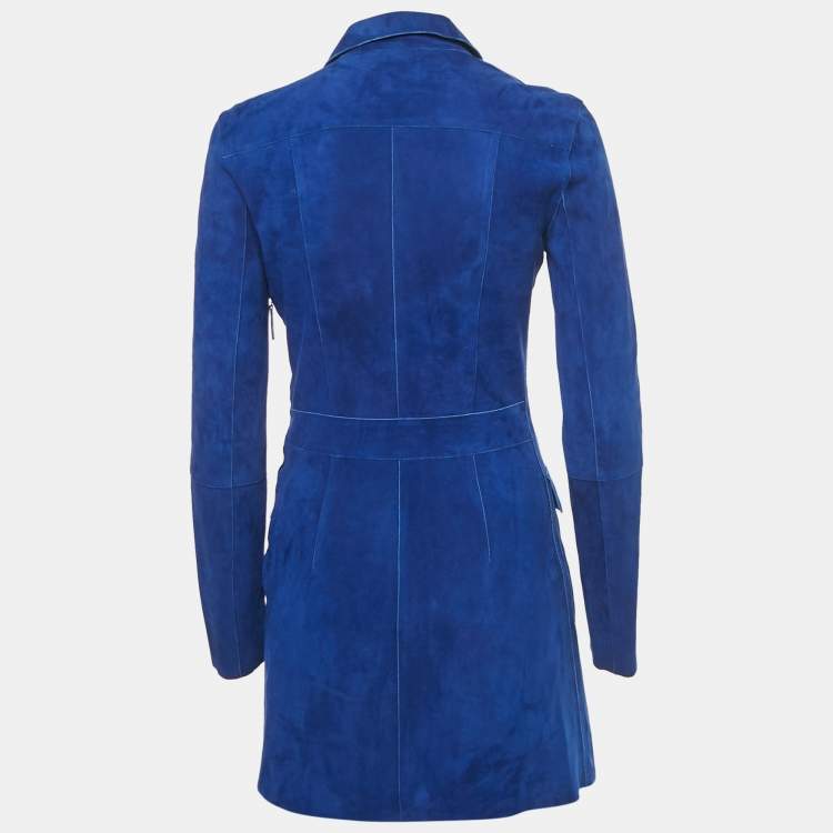 Pre Owned Longchamp Blue Suede Lace-Up Mini Dress S