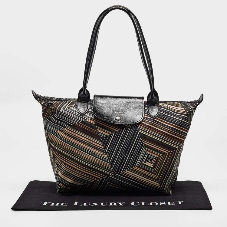 Pre Owned Longchamp Multicolor Satin Op Art Le Pliage Tote