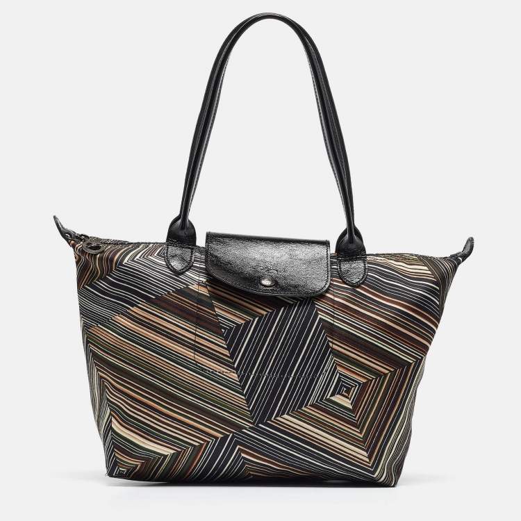 Pre Owned Longchamp Multicolor Satin Op Art Le Pliage Tote
