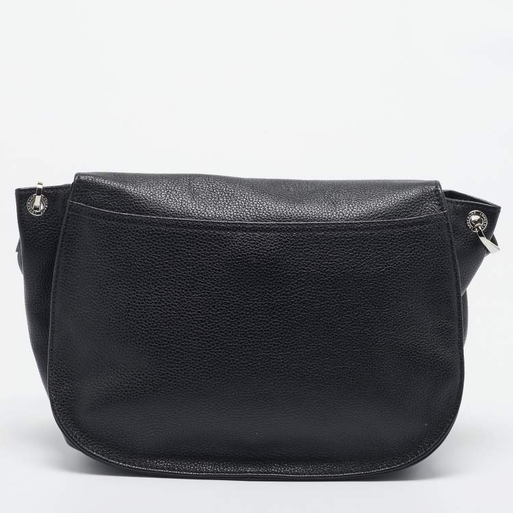 Pre Owned Longchamp Black Leather Flap Shoulder Bag