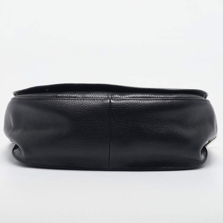 Pre Owned Longchamp Black Leather Flap Shoulder Bag