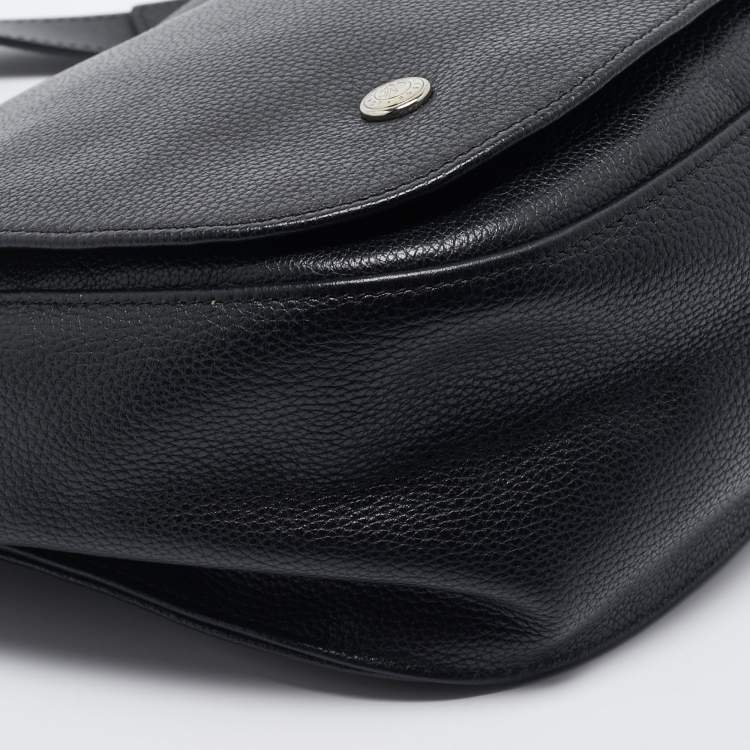 Pre Owned Longchamp Black Leather Flap Shoulder Bag