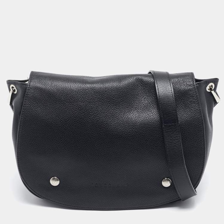 Pre Owned Longchamp Black Leather Flap Shoulder Bag