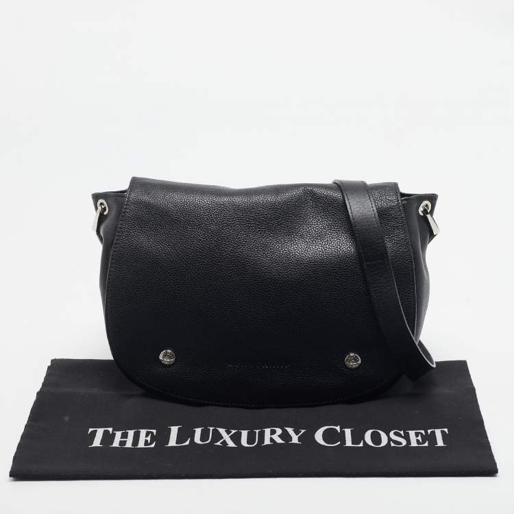 Pre Owned Longchamp Black Leather Flap Shoulder Bag