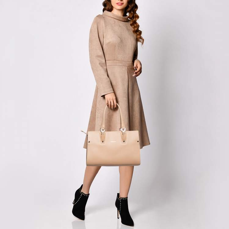 Pre Owned Longchamp Beige Leather Small Paris Premiere Tote