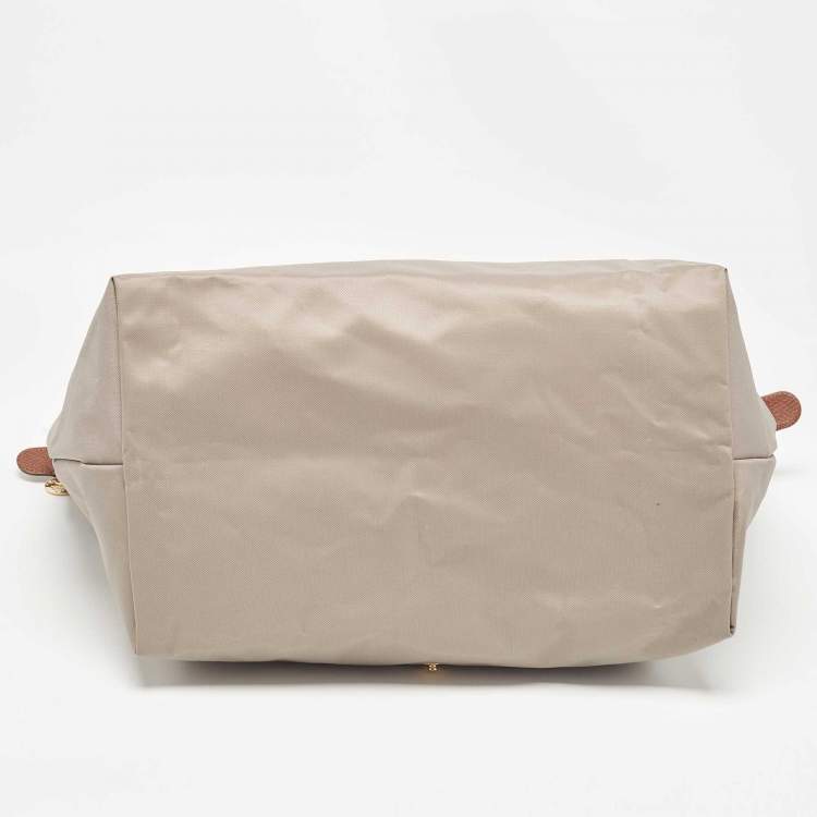 Pre Owned Longchamp Grey/Brown Nylon Large Le Pliage Tote