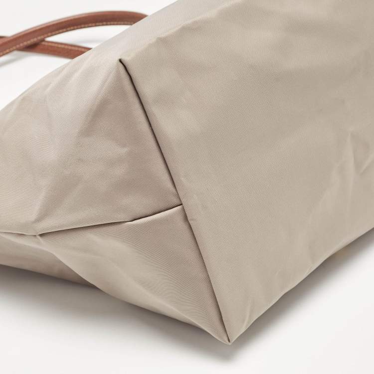 Pre Owned Longchamp Grey/Brown Nylon Large Le Pliage Tote