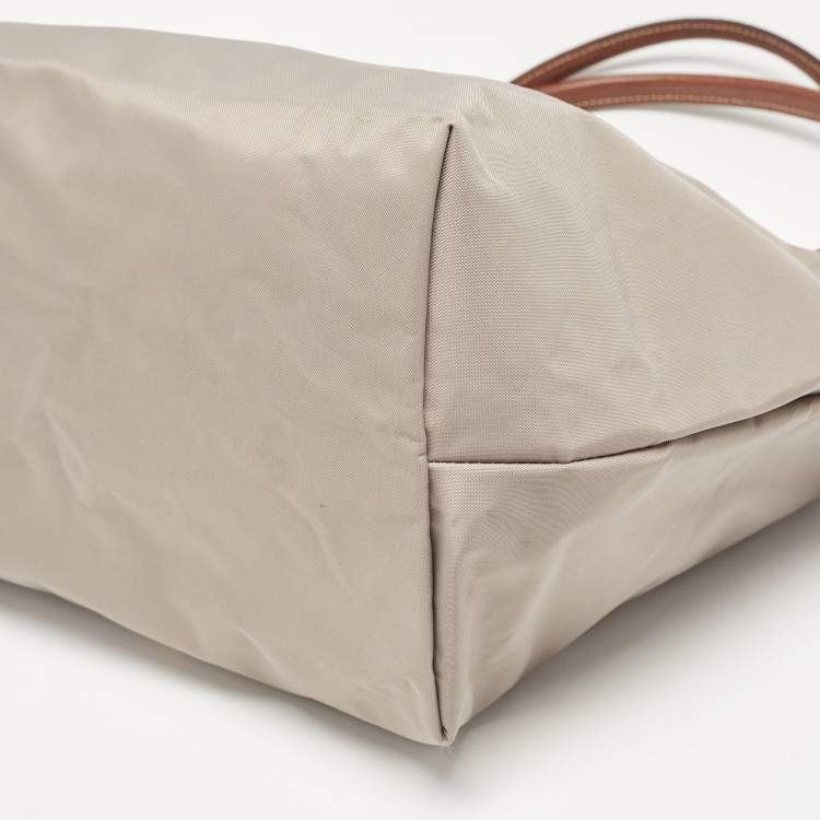 Pre Owned Longchamp Grey/Brown Nylon Large Le Pliage Tote