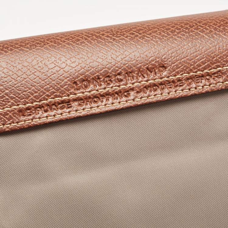 Pre Owned Longchamp Grey/Brown Nylon Large Le Pliage Tote