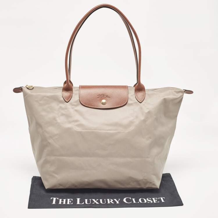 Pre Owned Longchamp Grey/Brown Nylon Large Le Pliage Tote