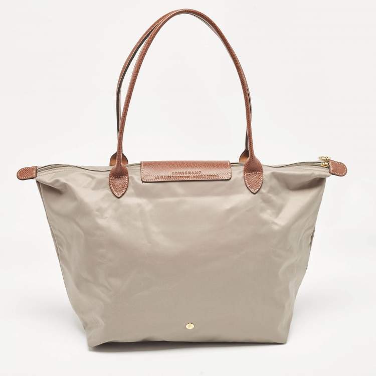 Pre Owned Longchamp Grey/Brown Nylon Large Le Pliage Tote