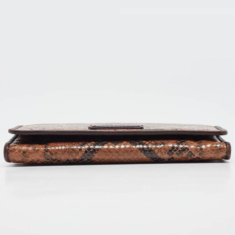 Pre Owned Longchamp Multicolor Snakeskin Embossed Leather Continental Wallet