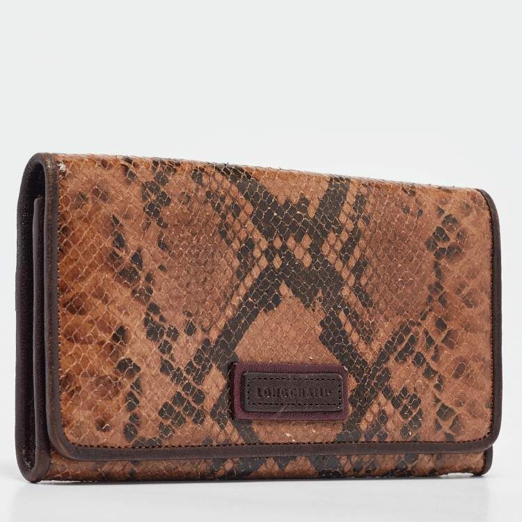 Pre Owned Longchamp Multicolor Snakeskin Embossed Leather Continental Wallet