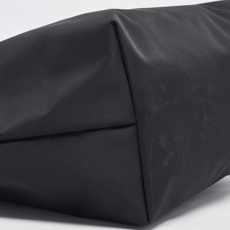 Pre Owned Longchamp Black Leather and Nylon Le Pliage Tote