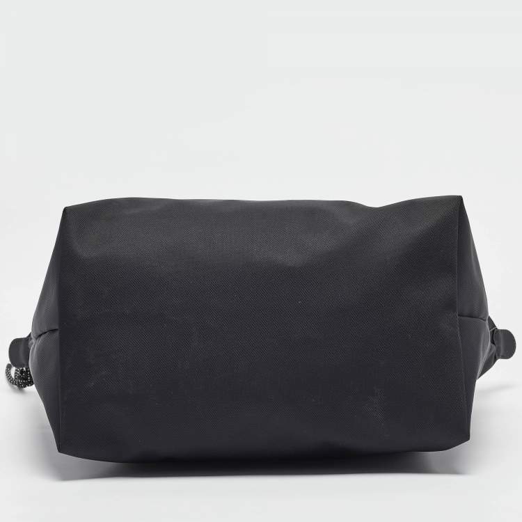 Pre Owned Longchamp Black Leather and Nylon Le Pliage Tote