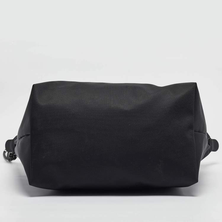 Pre Owned Longchamp Black Leather and Nylon Le Pliage Tote