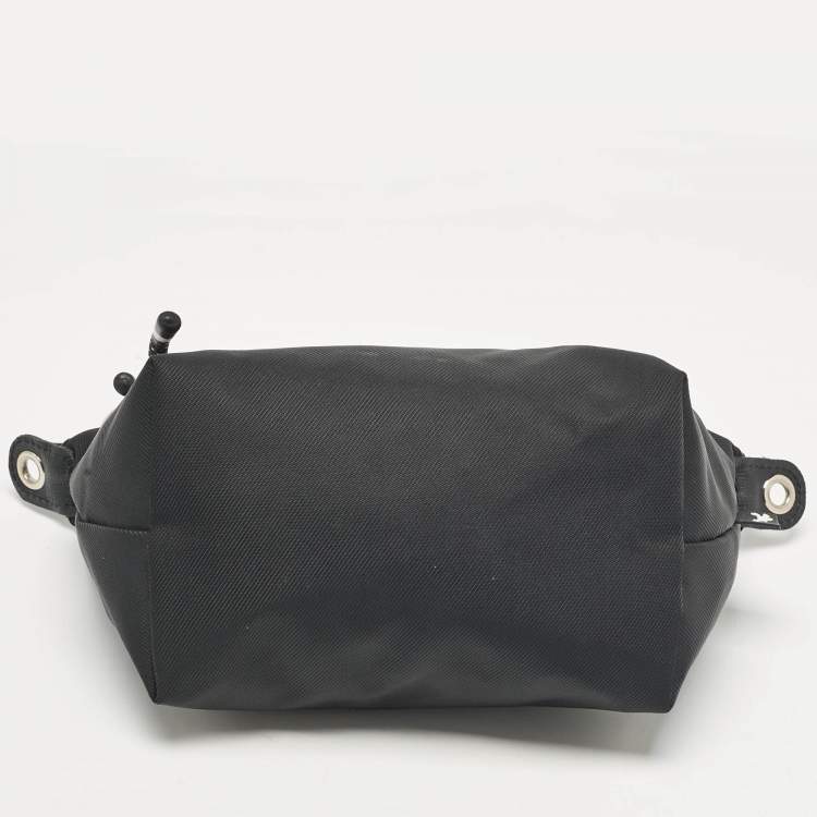 Pre Owned Longchamp Black Leather and Nylon Le Pliage Crossbody Bag