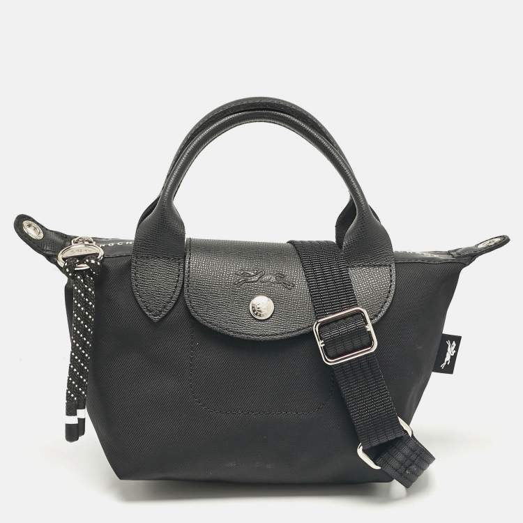 Longchamp Black Leather and Nylon Le Pliage Crossbody Bag Longchamp The Luxury Closet