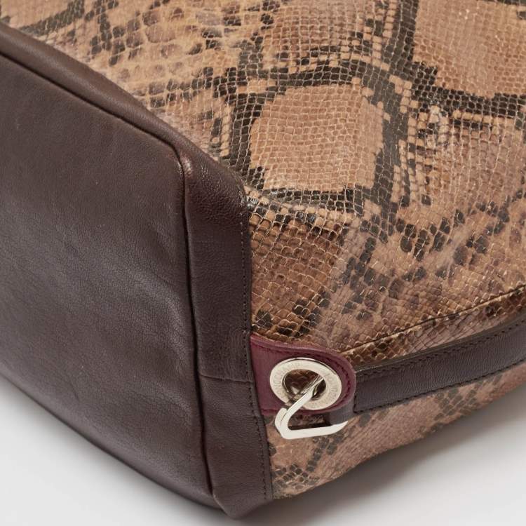 Pre Owned Longchamp Brown Python Embossed Leather Tote