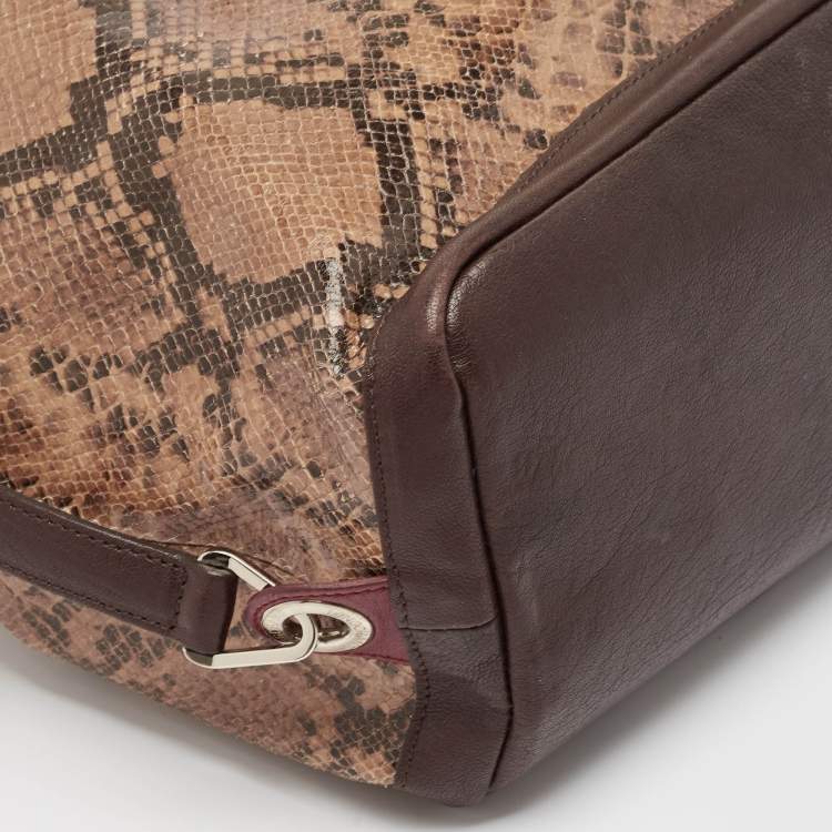 Pre Owned Longchamp Brown Python Embossed Leather Tote