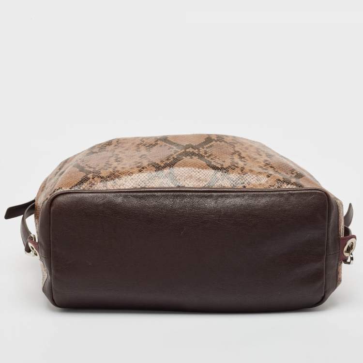 Pre Owned Longchamp Brown Python Embossed Leather Tote