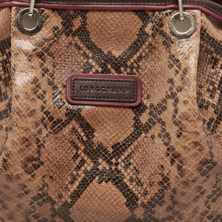 Pre Owned Longchamp Brown Python Embossed Leather Tote