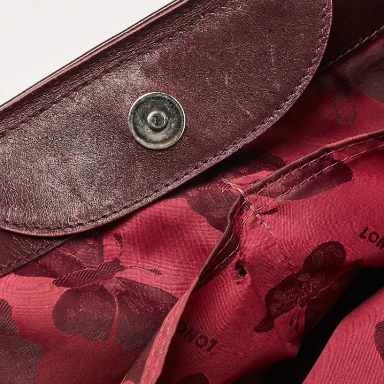 Pre Owned Longchamp Burgundy Patent Leather Front Pocket Tote
