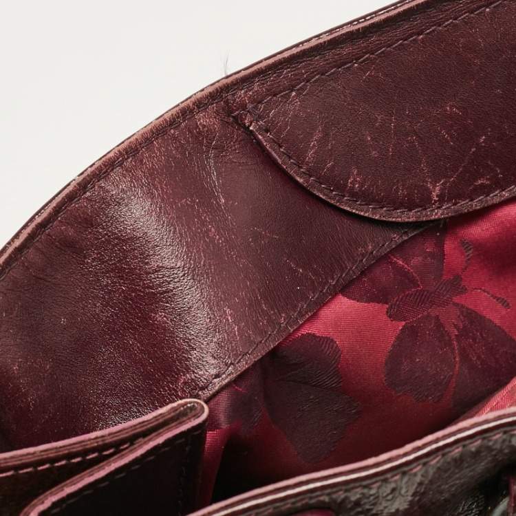 Pre Owned Longchamp Burgundy Patent Leather Front Pocket Tote